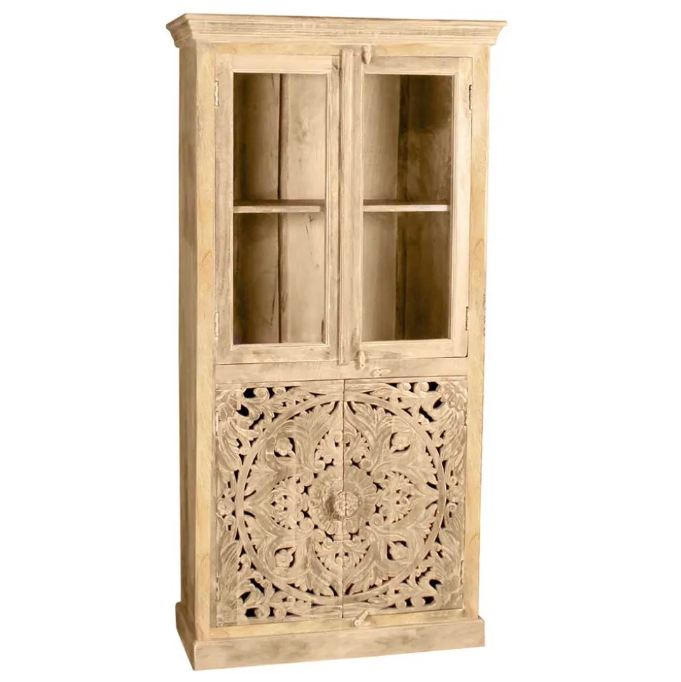 90x180x45 Vintage Holzvitrine mit Schnitzerei - Runiasa
