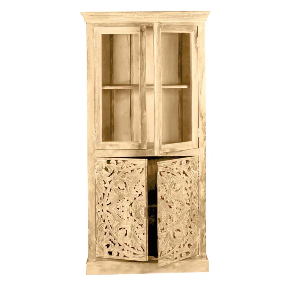 90x180x45 Vintage Holzvitrine mit Schnitzerei - Runiasa