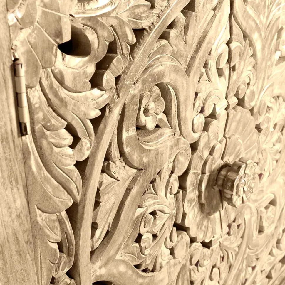 90x180x45 Vintage Holzvitrine mit Schnitzerei - Runiasa