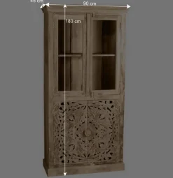 90x180x45 Vintage Holzvitrine mit Schnitzerei - Runiasa
