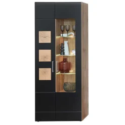80x208x37 Vitrine in Schwarz & Wildeiche - Kandu