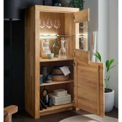 65x141x40 Vitrinenschrank aus Wildeiche Massivholz - Loitons