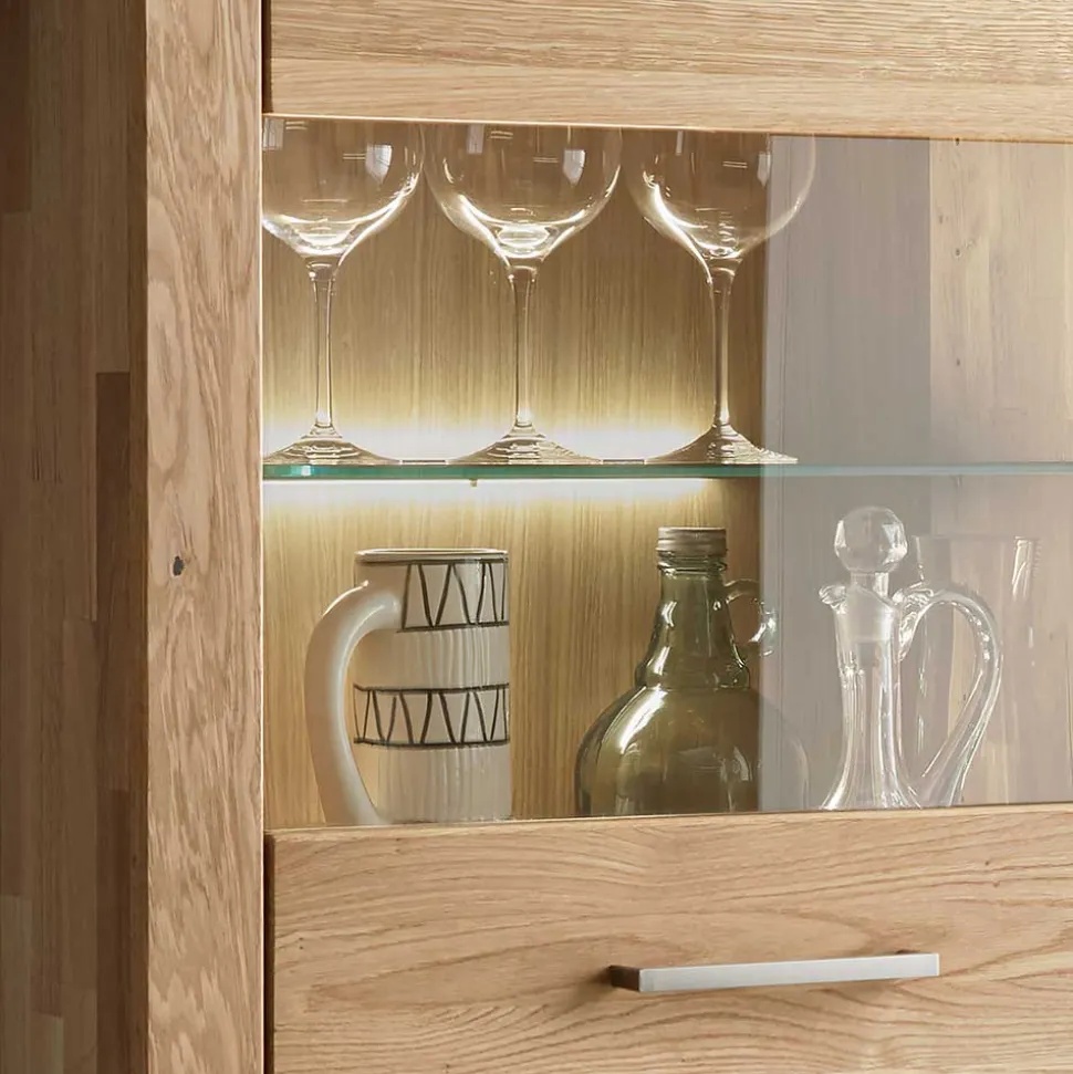 65x141x40 Vitrinenschrank aus Wildeiche Massivholz - Loitons