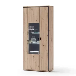 93x210x38 Vitrinenschrank in Eiche Holzdekor - Nikdus