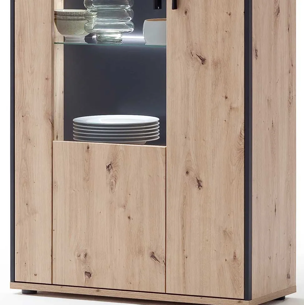 93x210x38 Vitrinenschrank in Eiche Holzdekor - Nikdus