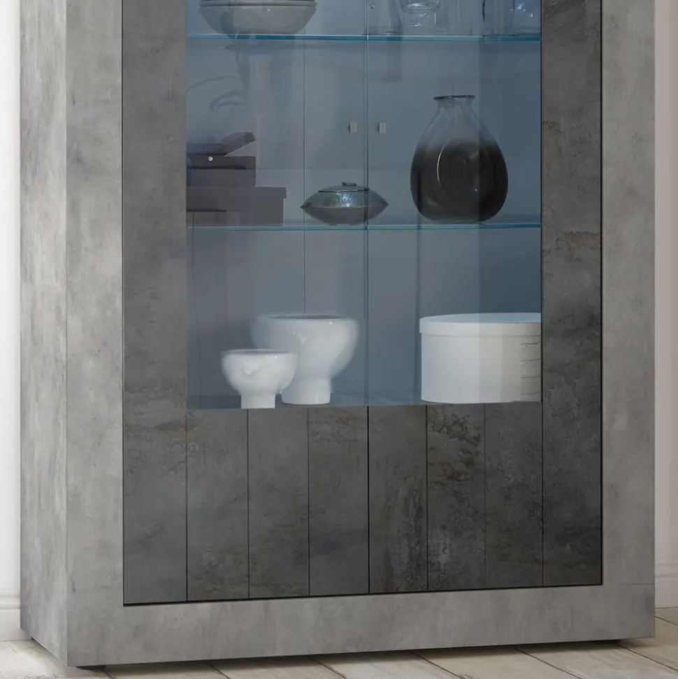 110x191x43 Vitrinenschrank in Grau zweifarbig - Setmora