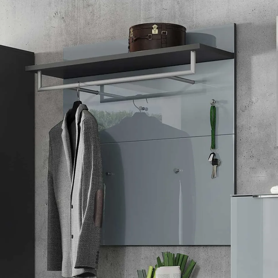 97x96x30 Wandgarderobe in Silbergrau Glas - Ilfred