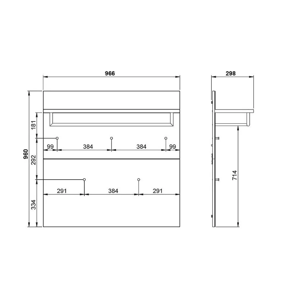 97x96x30 Wandgarderobe in Silbergrau Glas - Ilfred