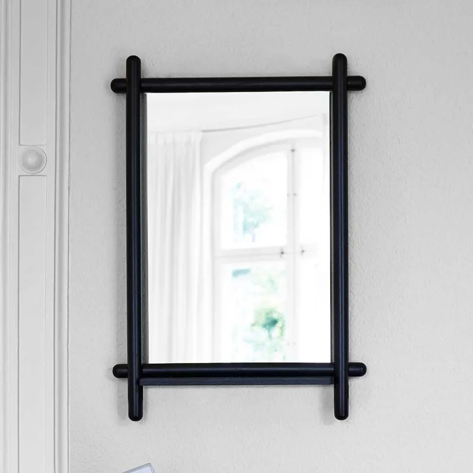 52x74x12 Wandspiegel in Schwarz Eichenrahmen rund - Evlinu