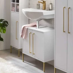 57x61x30 Waschbeckenschrank in Weiß & Gold - Nuszaleva
