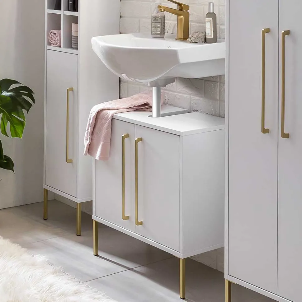 57x61x30 Waschbeckenschrank in Weiß & Gold - Nuszaleva