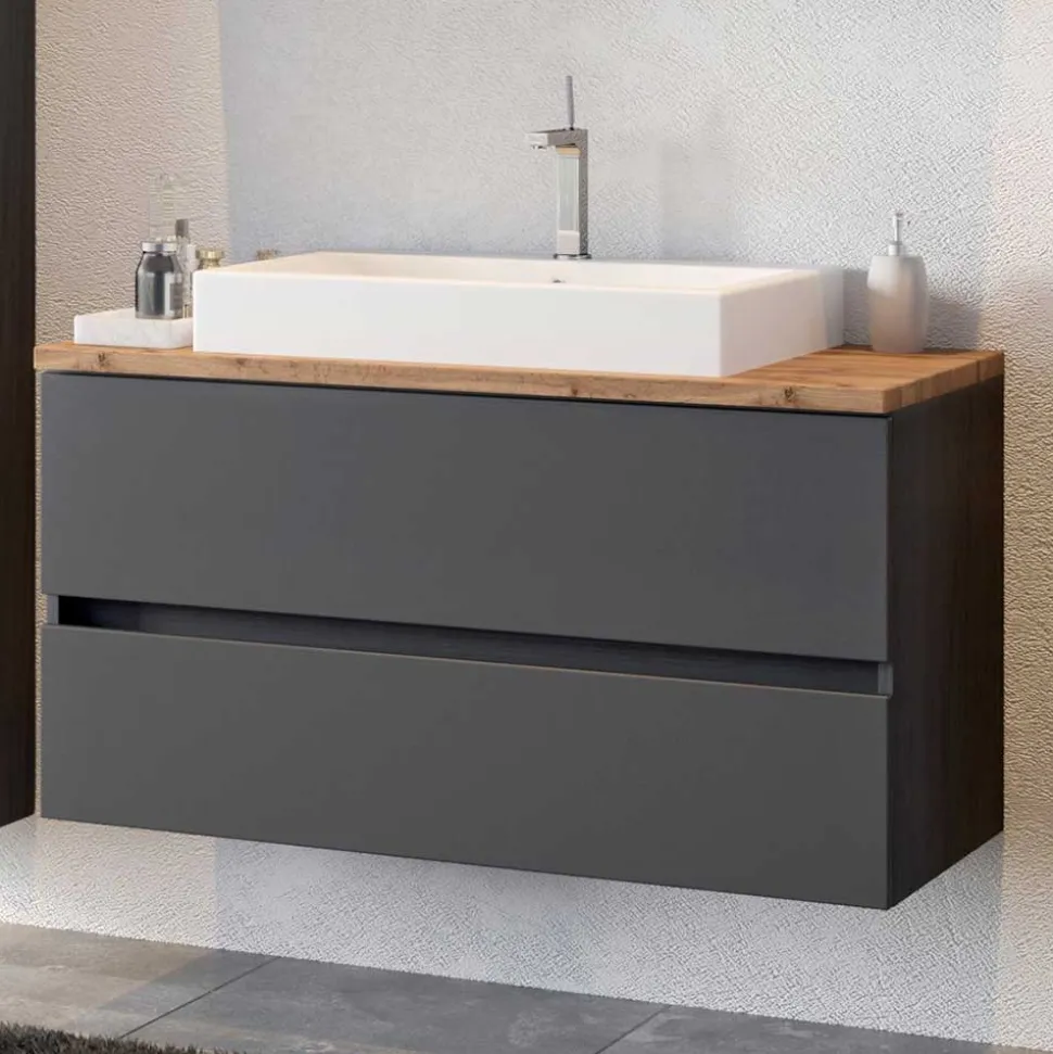 100x54x48 Waschtisch Konsole in Grau & Wildeiche - Noricas