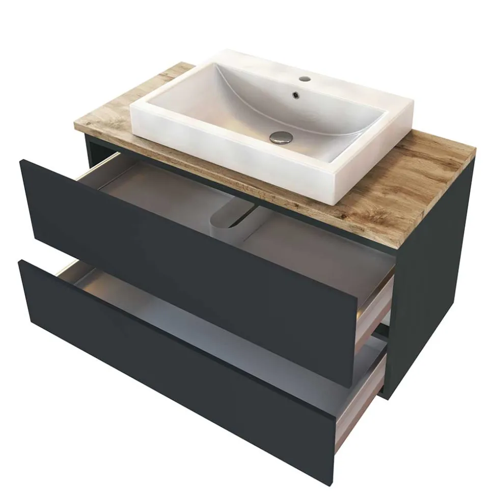 100x54x48 Waschtisch Konsole in Grau & Wildeiche - Noricas