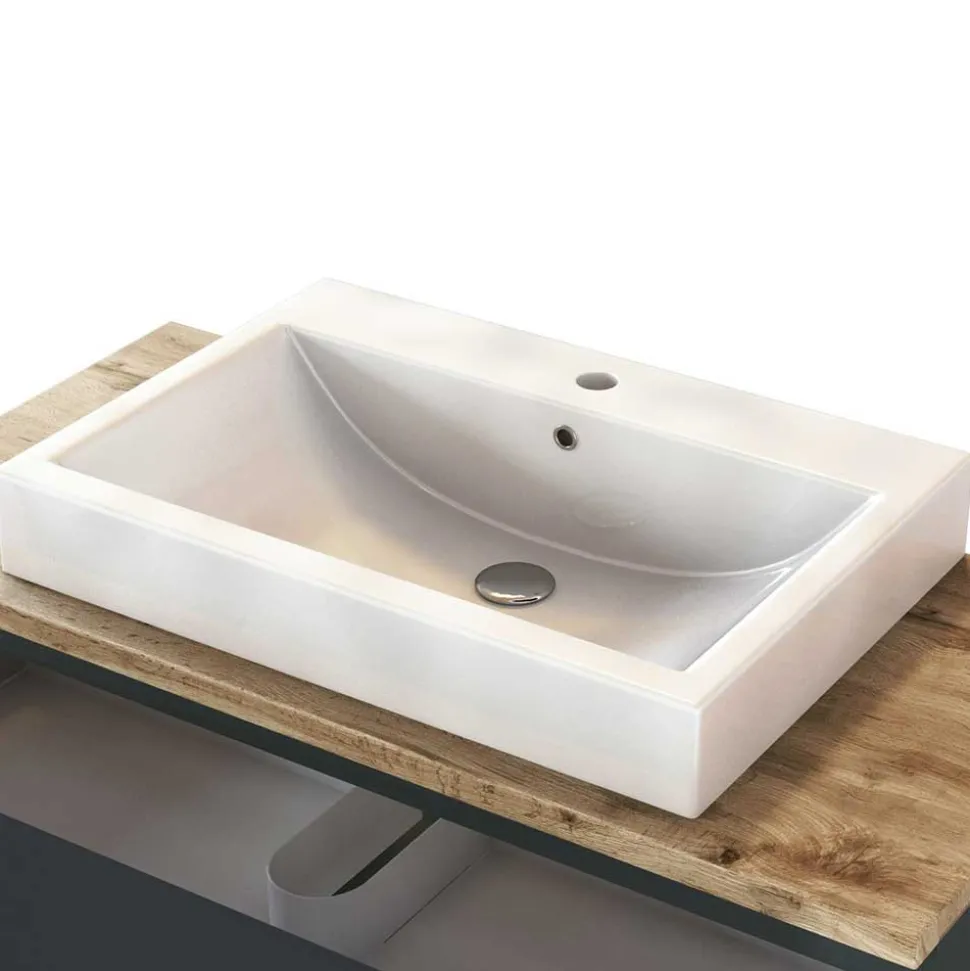 100x54x48 Waschtisch Konsole in Grau & Wildeiche - Noricas