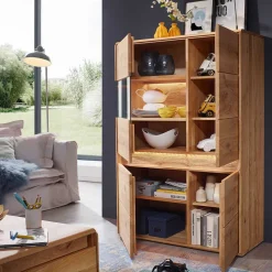 103x152x44 Wildeiche Highboard mit Glaseinsatz - Acmida