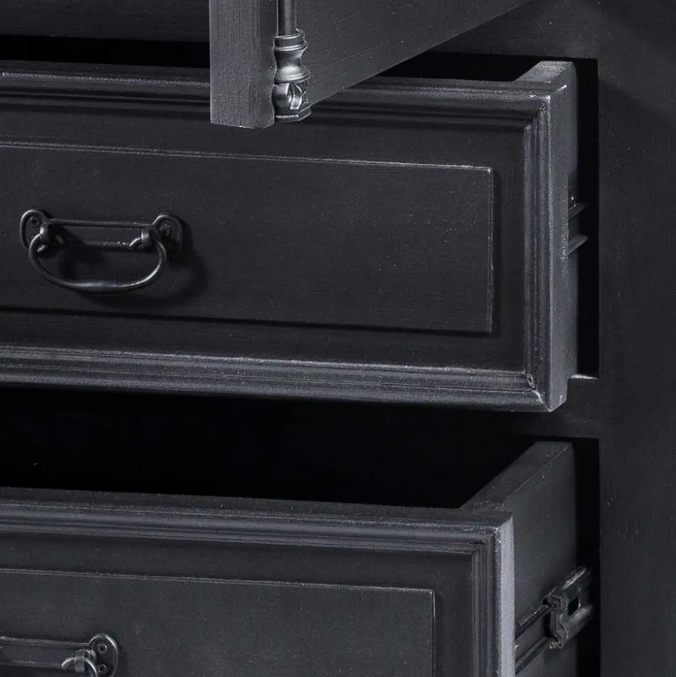 61x180x42 Wohnzimmer Schrank in Schwarz & Teak - Niovan