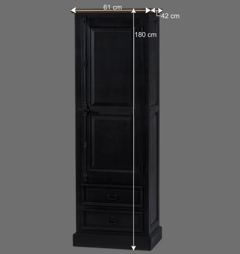 61x180x42 Wohnzimmer Schrank in Schwarz & Teak - Niovan