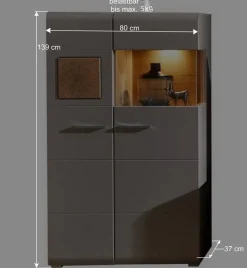 80x139x37 Wohnzimmer Schrank mit Glas Einsatz - Fraguca