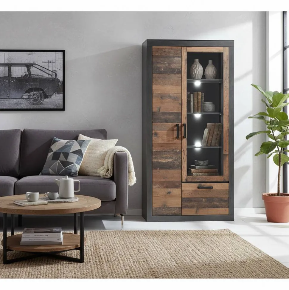 97x201x40 Wohnzimmerschrank mit Glastür - Timuras