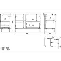 80xx56x34 Waschtischunterbau in Weiß Hochglanz - Narilos