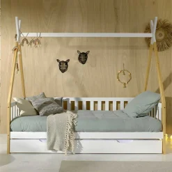 Zeltbett Kojenbett in Weiß & Kiefer - Mileno