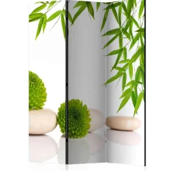 Zen Motiv Paravent in Weiß & Grün - Doskados