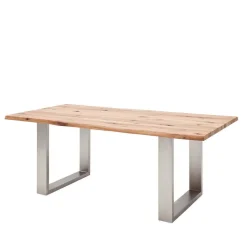 Zerreiche Esstisch mit Baumkante Jelsica & Edelstahl Bügelgestell