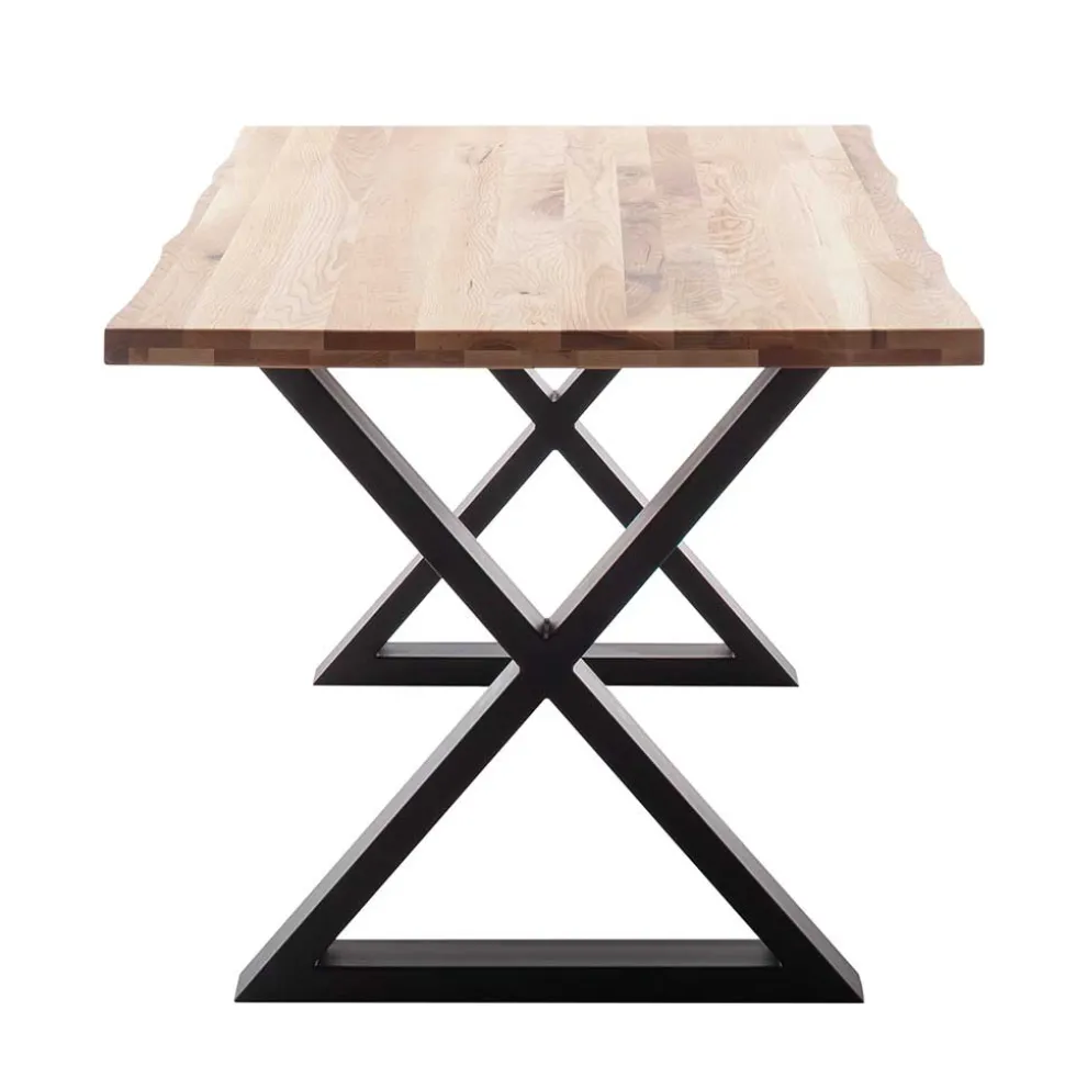 Zerreiche Tisch mit Naturkante und X-Füßen - Yelna