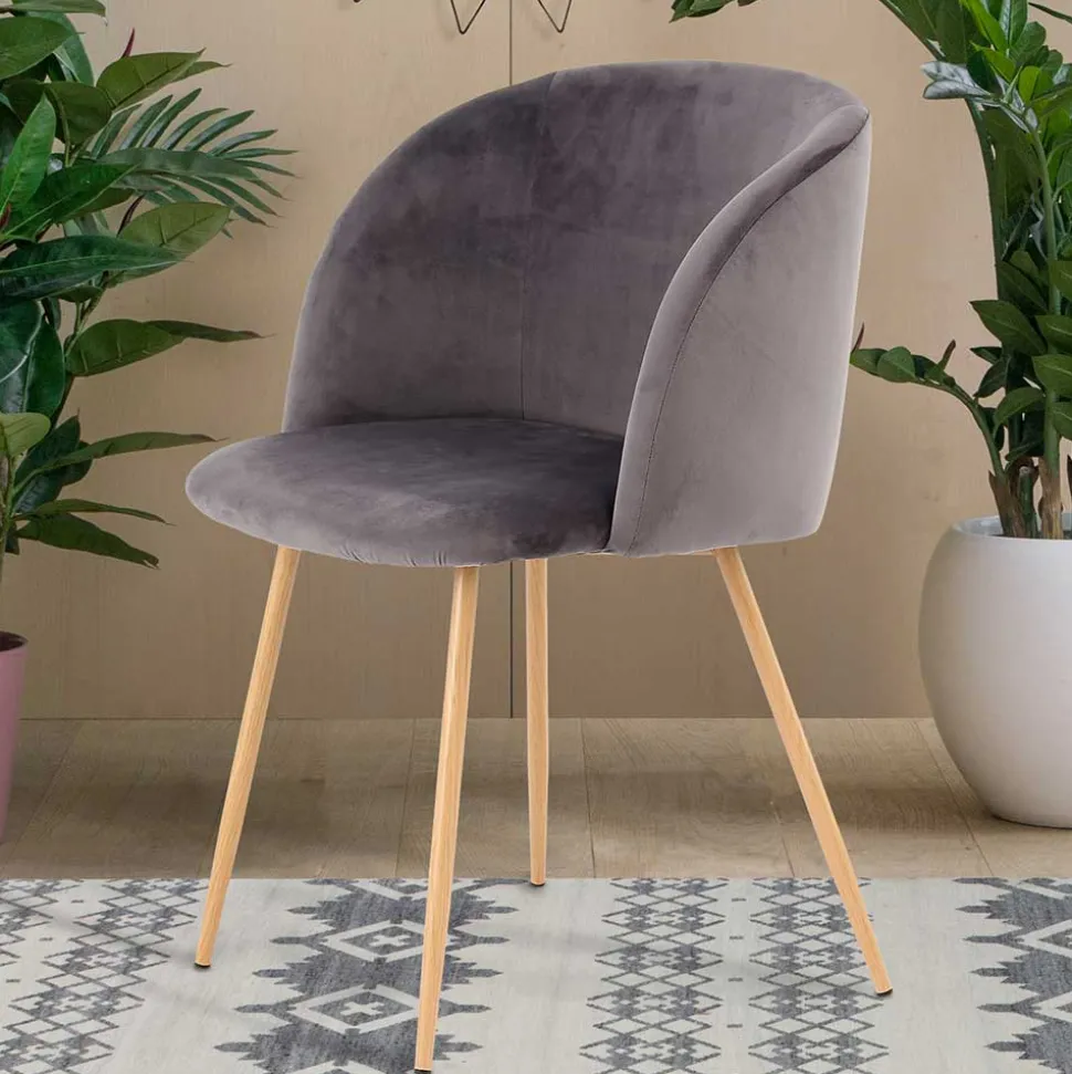 Zwei Esstischstühle in Grau Samt - Antonio (2er Set)
