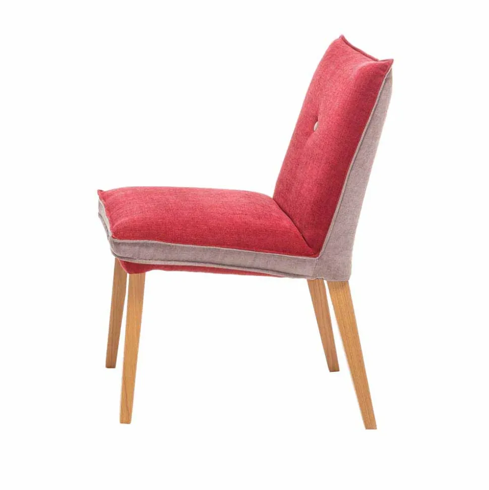 Zweifarbige Esszimmerstühle in Rot & Beige Stoff Laudion mit Eiche Natur (2er Set)