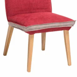 Zweifarbige Esszimmerstühle in Rot & Beige Stoff Laudion mit Eiche Natur (2er Set)