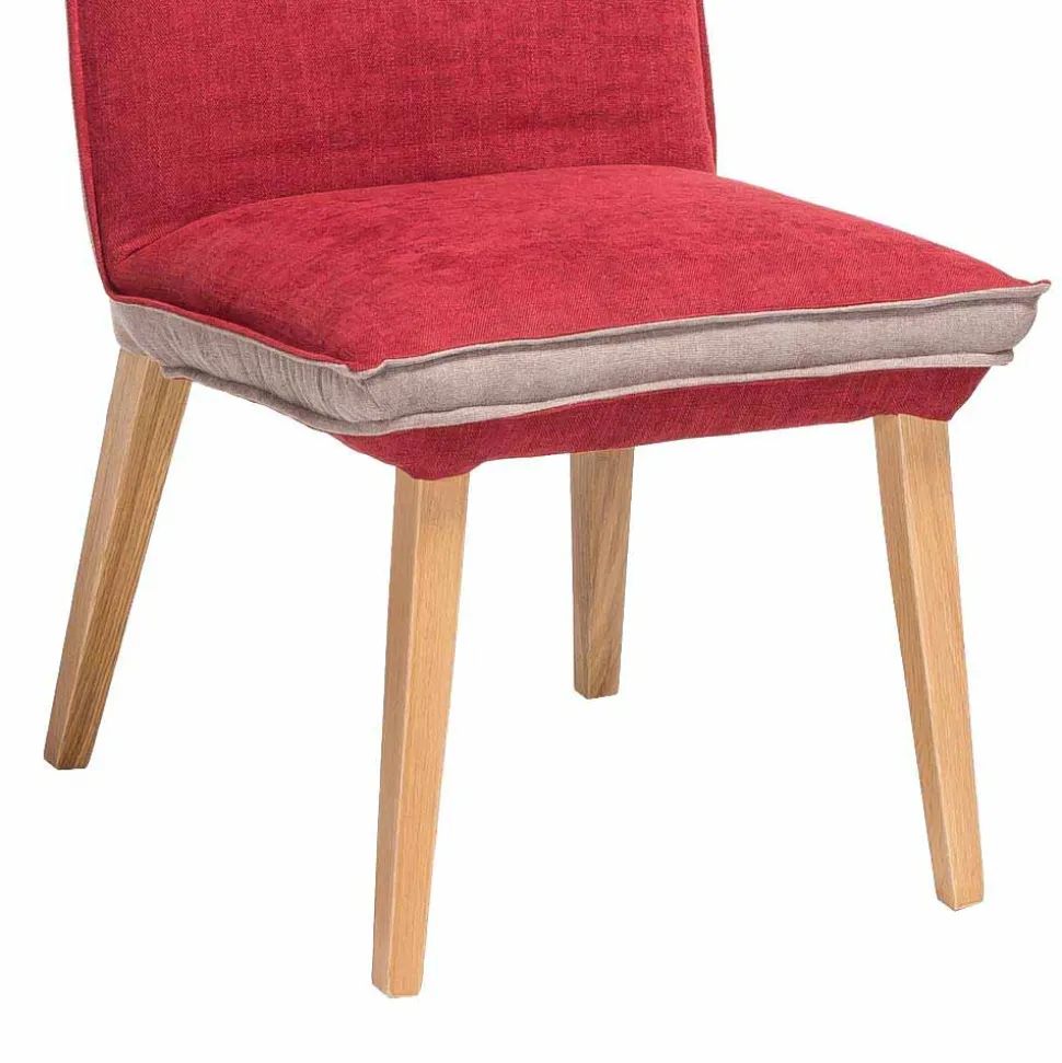 Zweifarbige Esszimmerstühle in Rot & Beige Stoff Laudion mit Eiche Natur (2er Set)