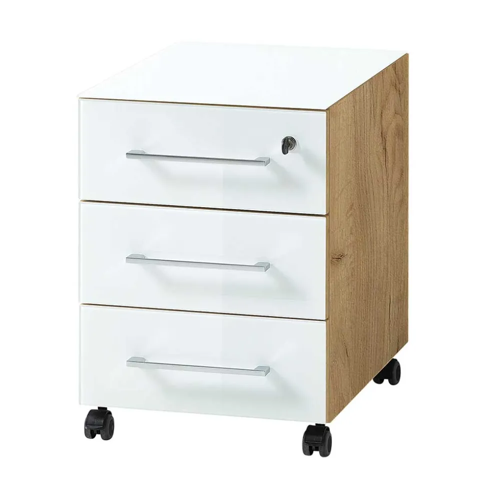 Zweifarbiges Set Schreibtisch & Rollcontainer - Laszlo (zweiteilig)