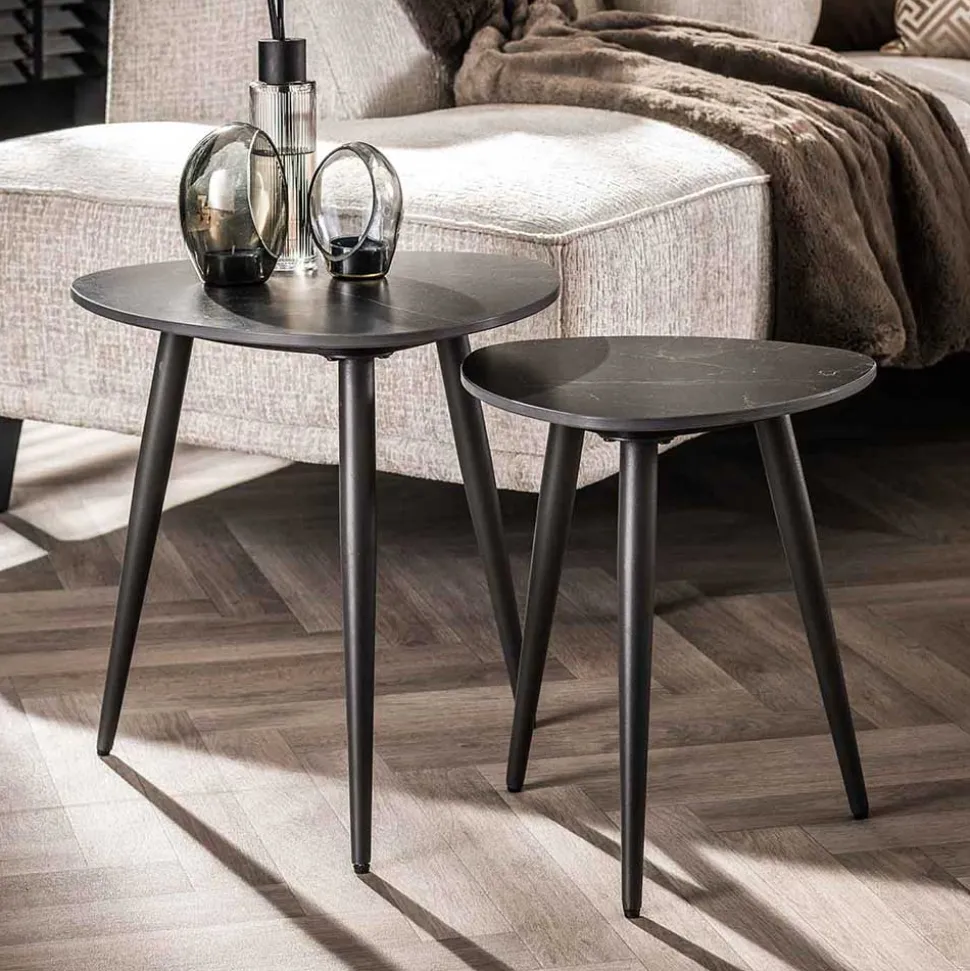 Zweisatz Beistelltisch mit Keramikplatte - Yaliaz (zweiteilig)