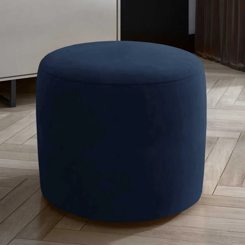 Zylindrischer Hocker aus dunkelblauem Samt - Citangra